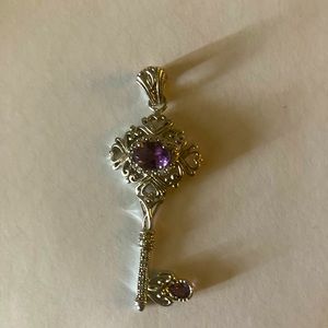 COPY - COPY - COPY - Amethyst Vintage-Style Key Pendant in Sterling Silver with…